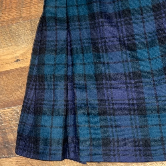 Vintage Plaid Blue & Green 100% Wool Pleated Wrap Kilt Irish Skirt Size 6 - Picture 7 of 16